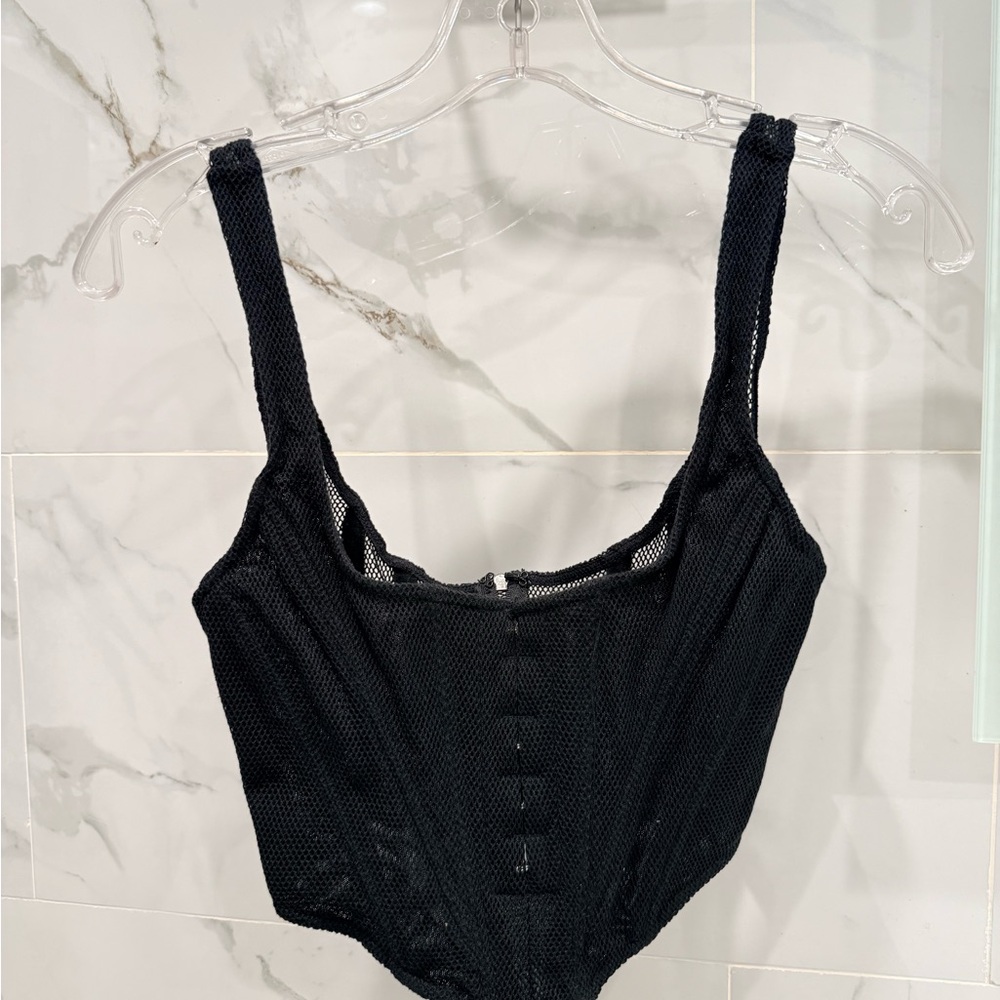 White Fox Boutique Black Mesh Corset Bodysuit